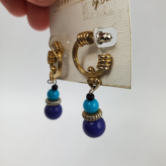 Cato Sensitive Ears Blue Round Dangle Gold Tone Loop Top Earrings NWT - Picture 2 of 5